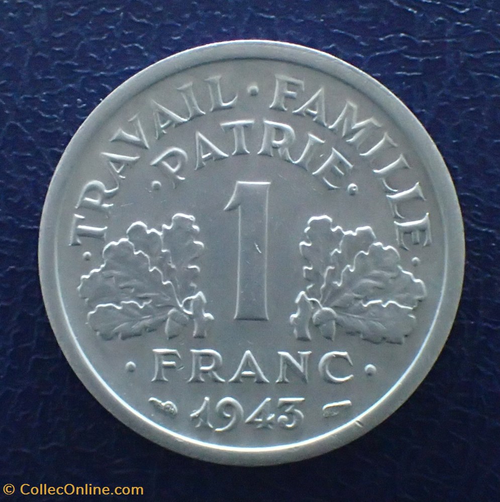 1 FRANC 1943 Bazor  Coins  World  France  Etat Français  Edge Plain