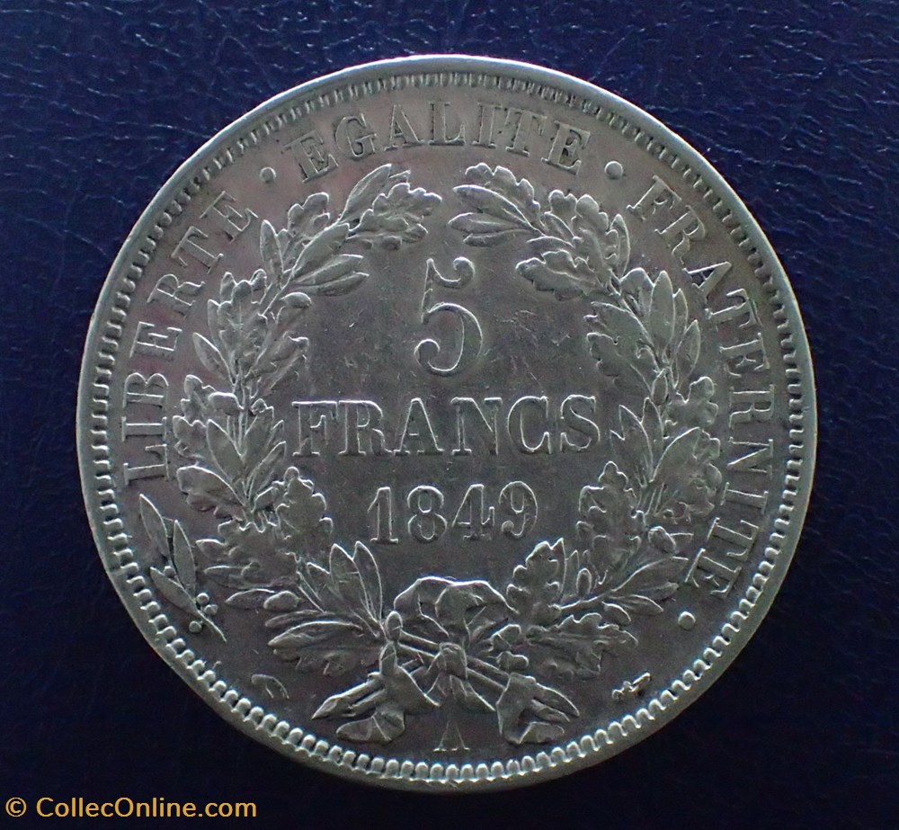 5 FRANCS Cérès 1849 A main-chien monnaie france moderne 5 francs ceres 1849 a main chien
