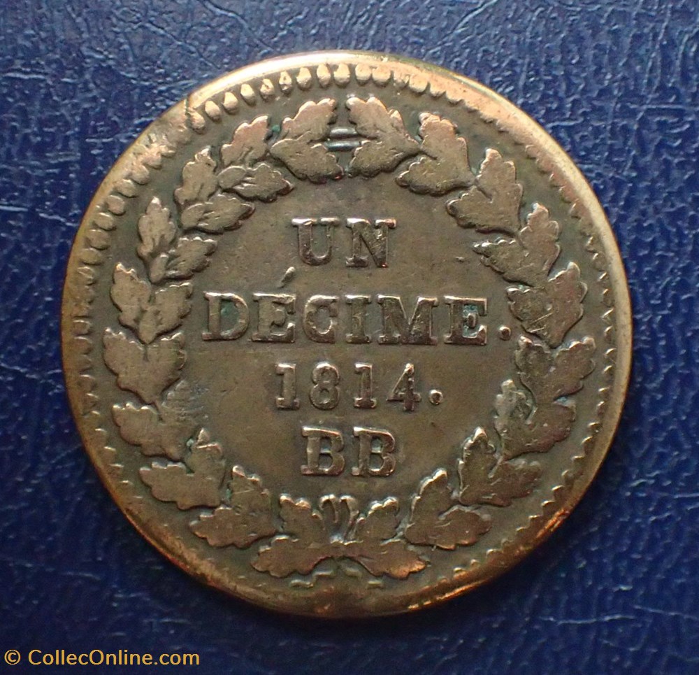 UN DECIME 1814 BB Napoléon I monnaies france modernes un decime 1814 bb napoleon i