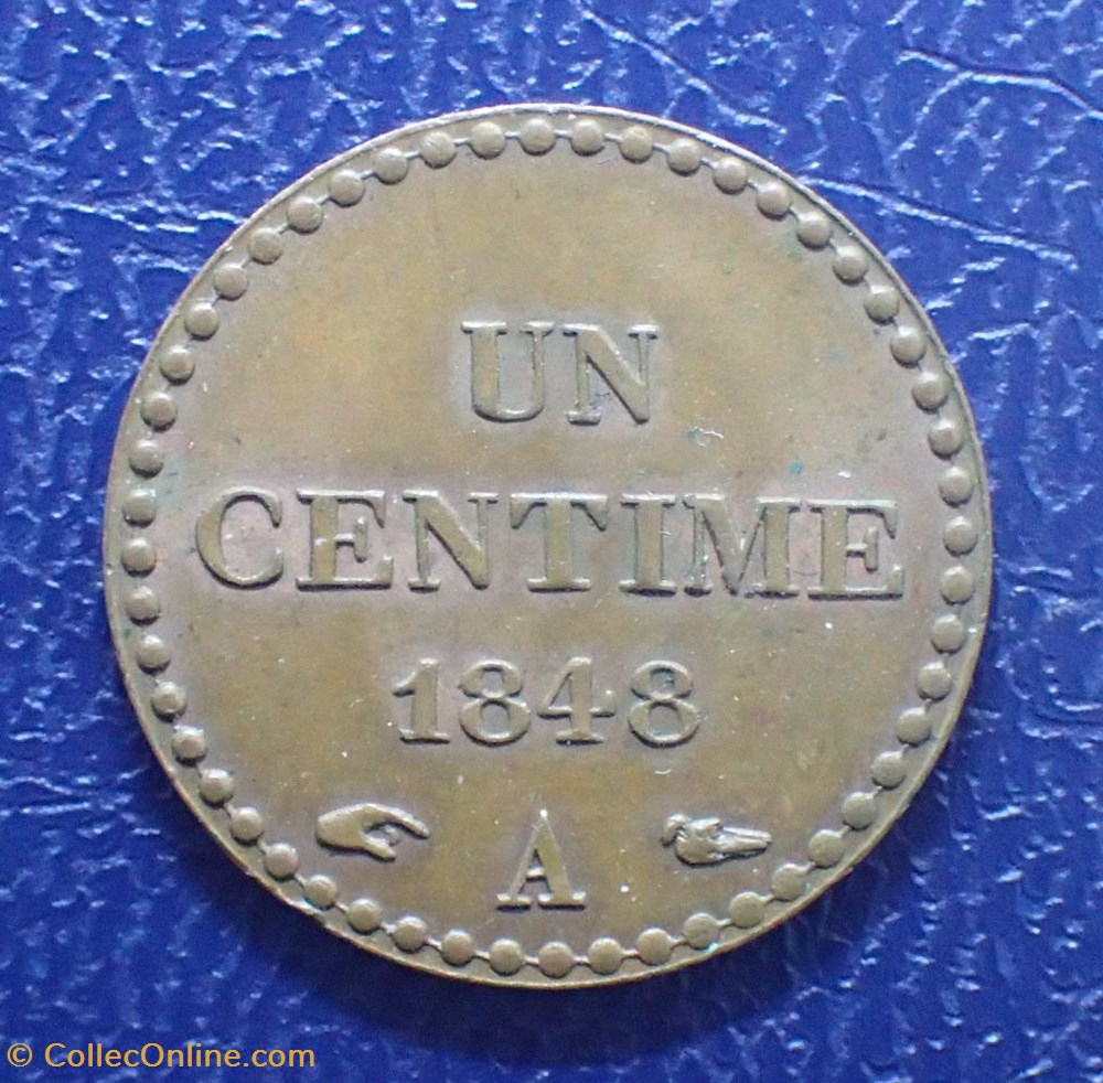 monnaies france modernes un centime 1848 a dupre