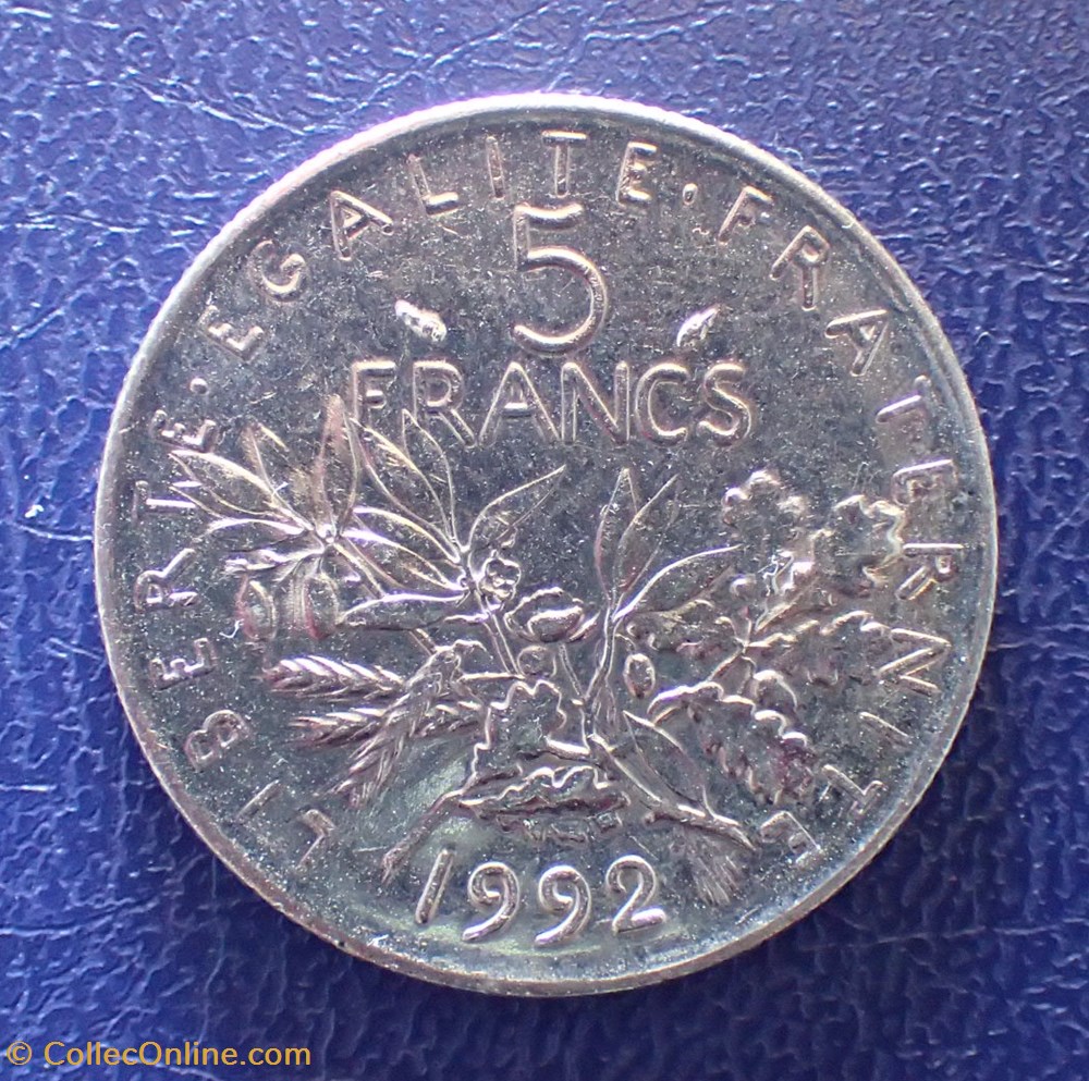5 FRANCS 1992 Semeuse en cupro-nickel monnaie france moderne 5 francs 1992 semeuse en cupro nickel