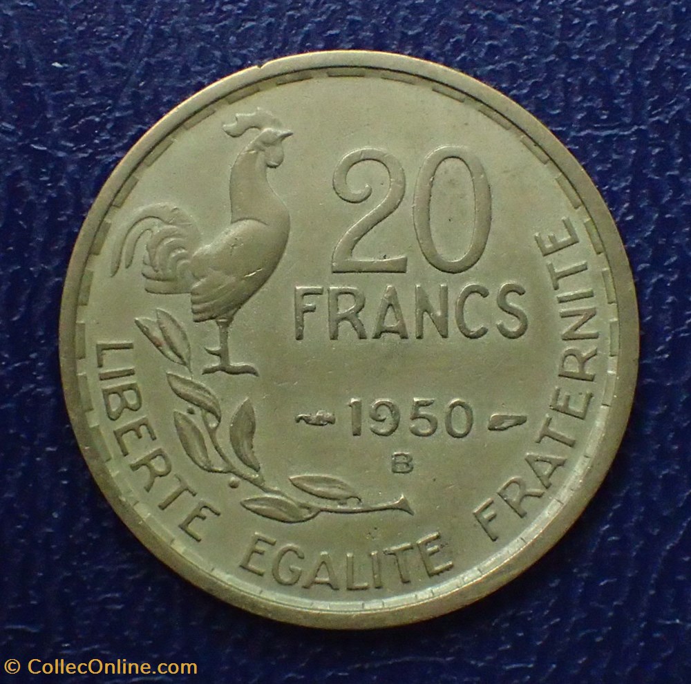 monnaies france modernes 20 francs 1950 b g guiraud queue a 4 faucilles