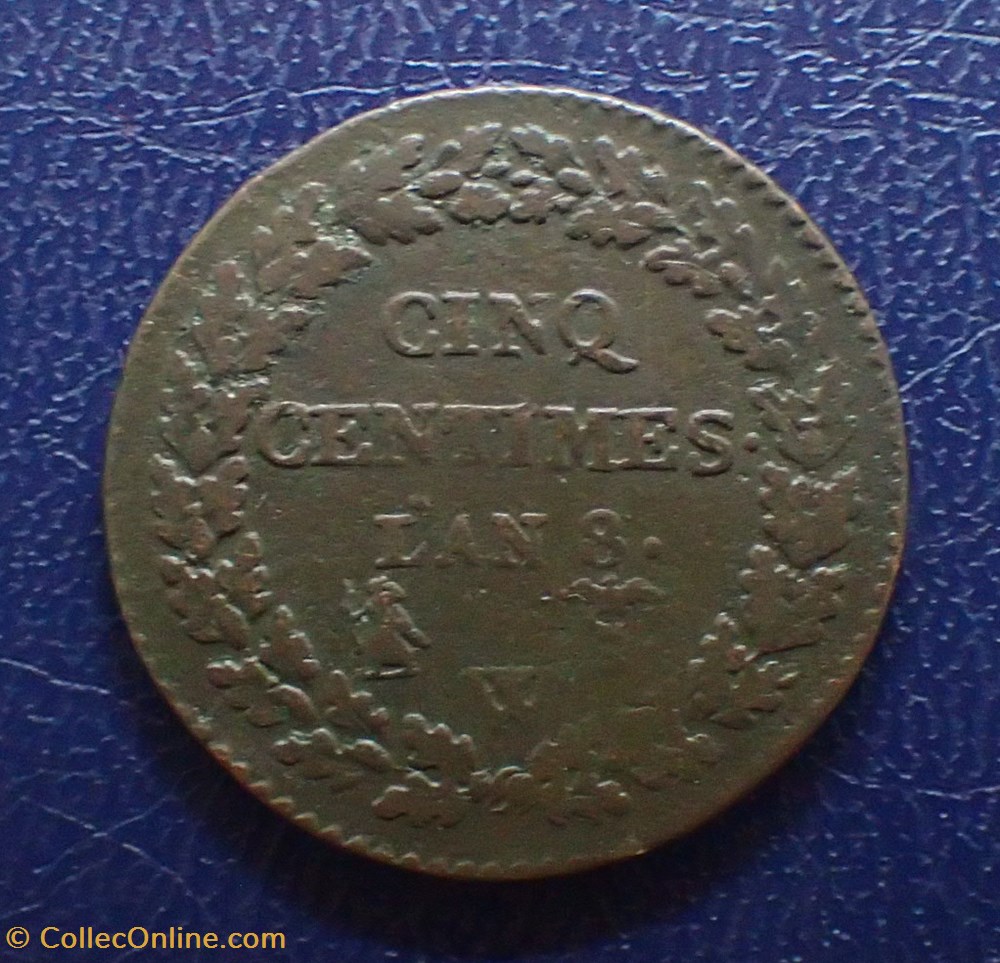 5 CENTINES An 8 W Dupré monnaies france modernes 5 centines an 8 w dupre