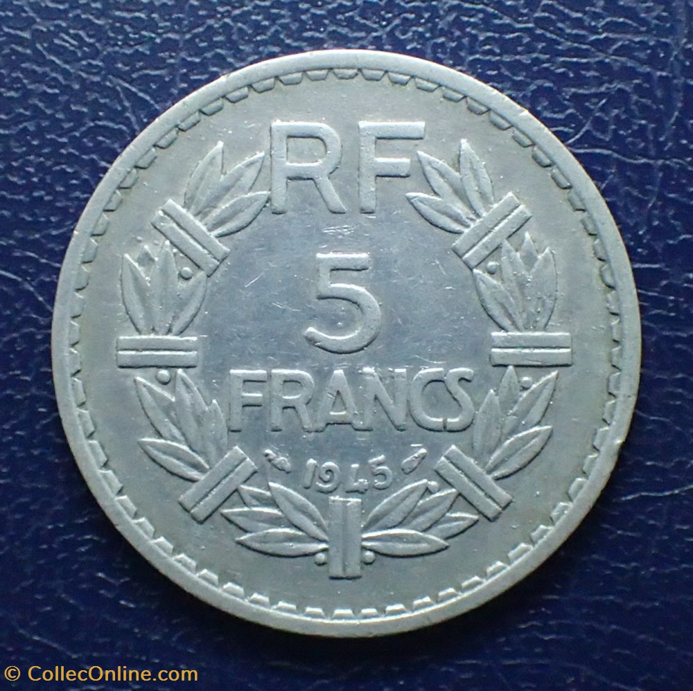 5 FRANCS 1945 Lavrillier en aluminium 9 ouvert monnaie france moderne 5 francs 1945 lavrillier en aluminium 9 ouvert