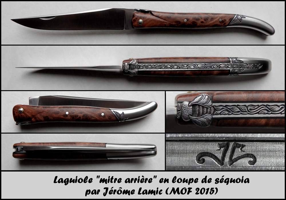 Jérôme Lamic - Mitre arrière loupe de séquoia couteaux jerome lamic mitre arriere loupe de sequoia