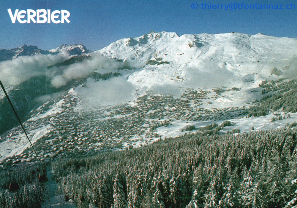 cartes postales europe suisse verbier vue hivernale de la station depuis les cabines des ruinettes v098