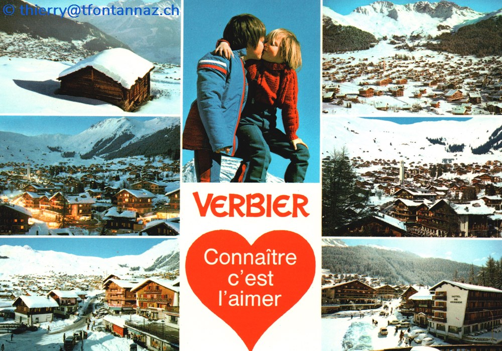 Montage, Verbier "connaître c'est l'aimer" (#V135) cartes postales europe suisse montage verbier connaitre est aimer v135