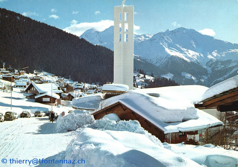 cartes postales europe suisse verbier eglise vue depuis la route avec les combins v070