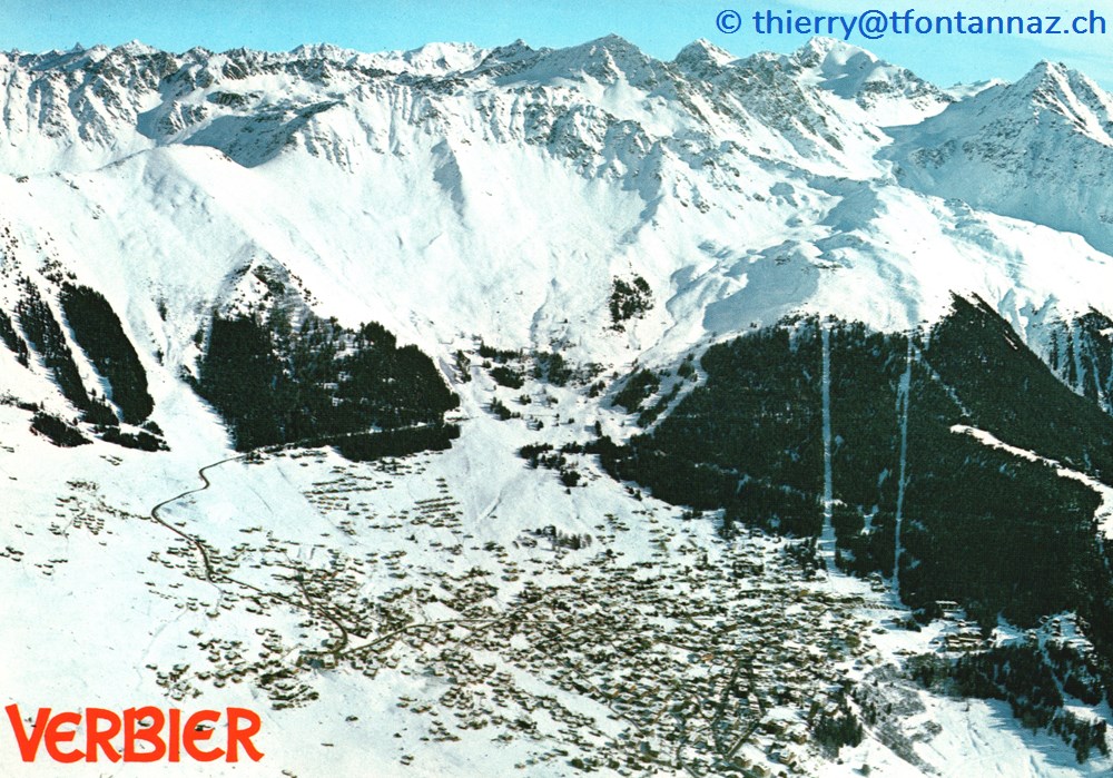 Verbier, vue aérienne de la station enneigée (#V124) cartes postales europe suisse verbier vue aerienne de la station enneigee v124