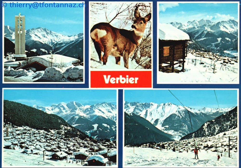 cartes postales europe suisse verbier montage avec 5 photos hivernales v131