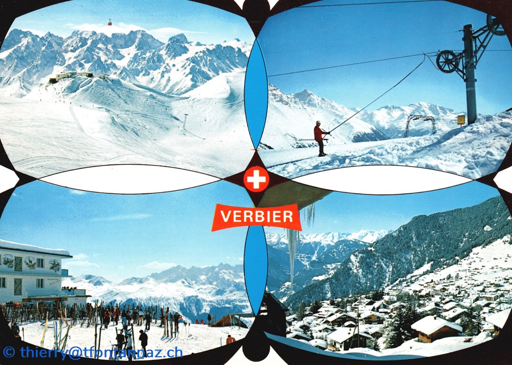 cartes postales europe suisse verbier montage avec 4 photos hivernales v116