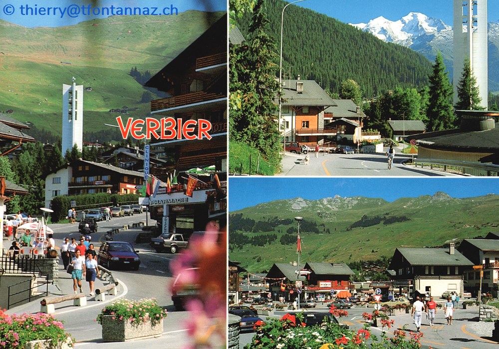 Verbier, carte avec 3 photos depuis la Place Centrale (#V086) cartes postales europe suisse verbier carte avec 3 photos depuis la place centrale v086