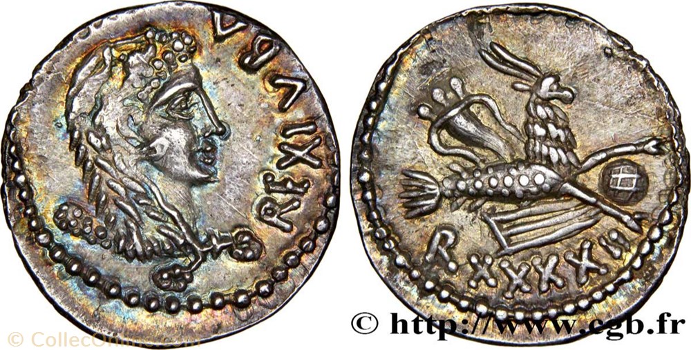 Denier - JUBA II (17 après J.-C.) monnaie antique av jc grecque denier juba ii 17 apres j c