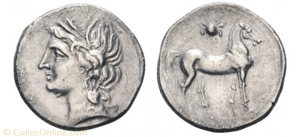Carthage : Demi-Shekel 220 à 205 avant J.-C. monnaie antique jc ap grecque carthage demi shekel 220 a 205 avant j c
