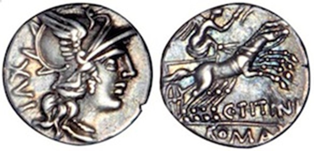 (- 141) Titinia' monnaies antiques romaines imperiales et republicaines 141 titinia