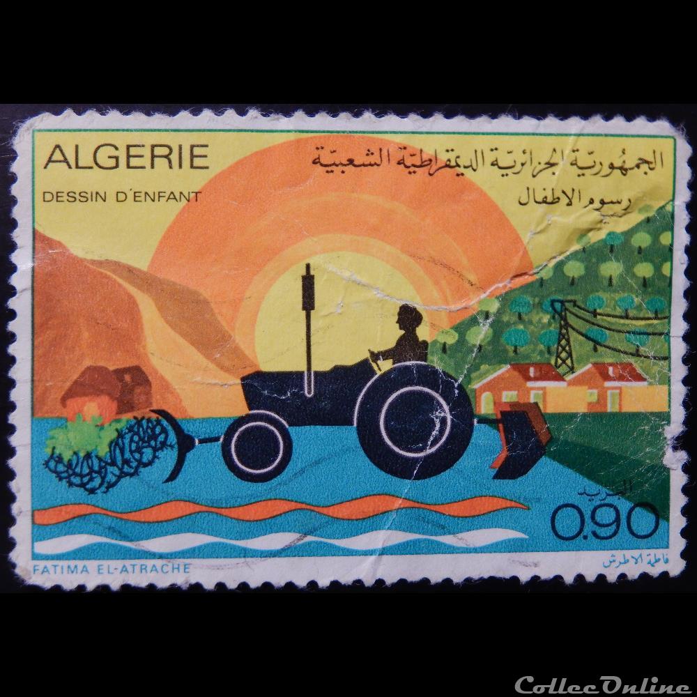 timbre afrique algerie 00589 dessin de tracteur 0 90d de 1974