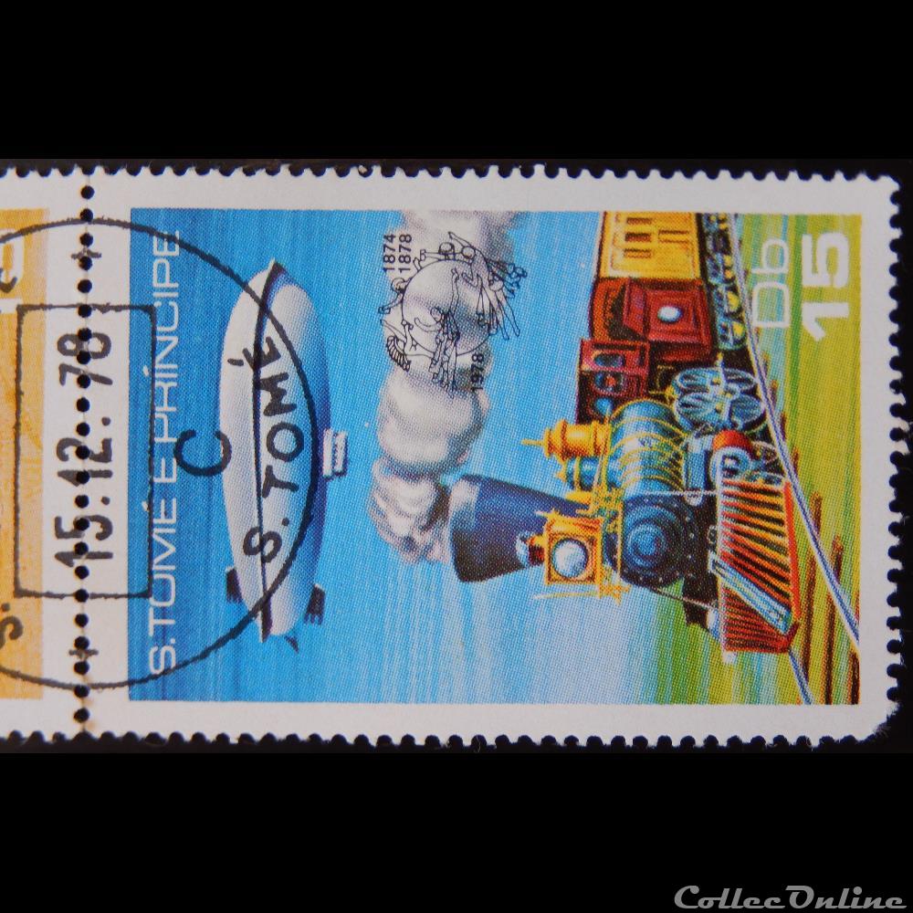 Sao Tomé-et-Principe 00505 dirigeable Zepplin et train à vapeur 15 Db de 1978 timbre afrique sao tome et principe 00505 dirigeable zepplin et train a vapeur 15 db de 1978