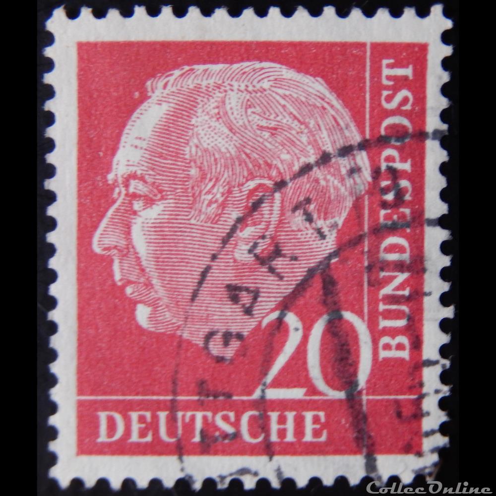 Allemagne RFA 00069 président Théodor Heuss 20pf de 1954 2 timbre europe allemagne rfa 00069 president theodor heuss 20pf de 1954