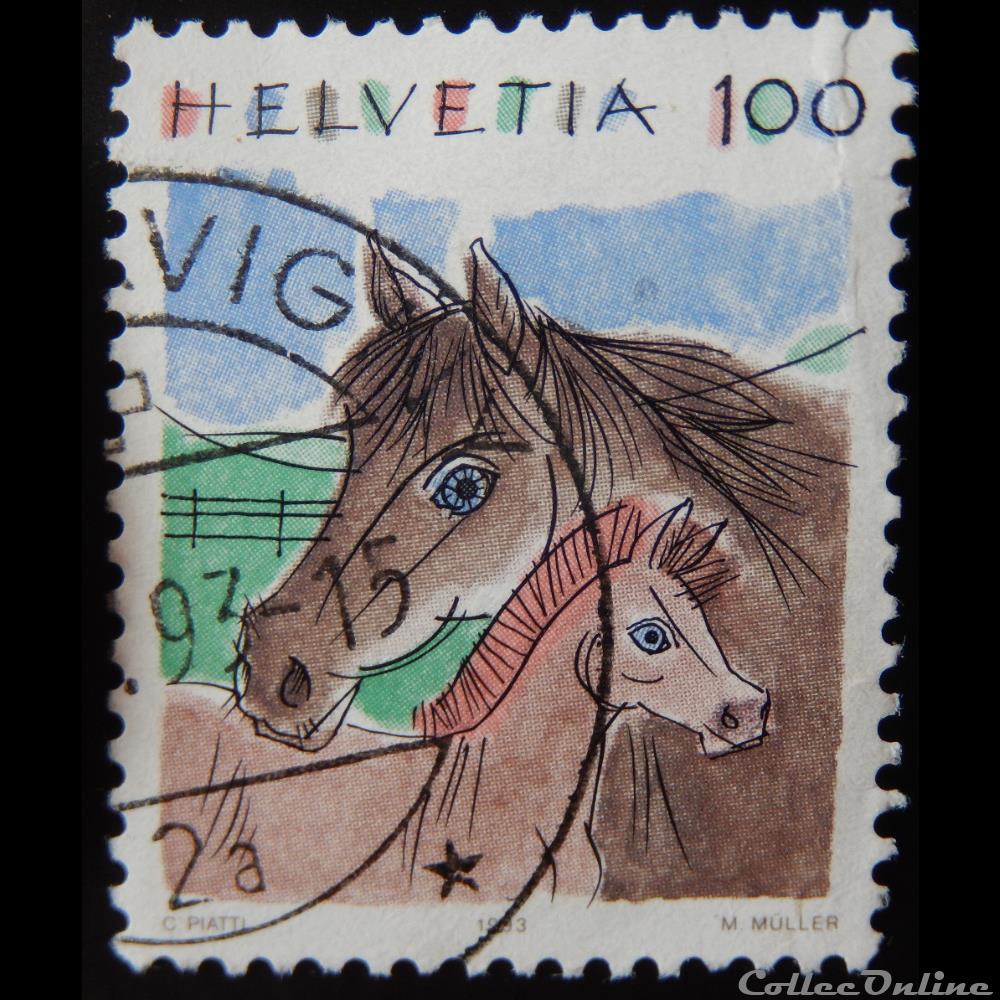 Suisse 01419 Chevaux 100cts de 1993 timbre europe suisse 01419 chevaux 100cts de 1993