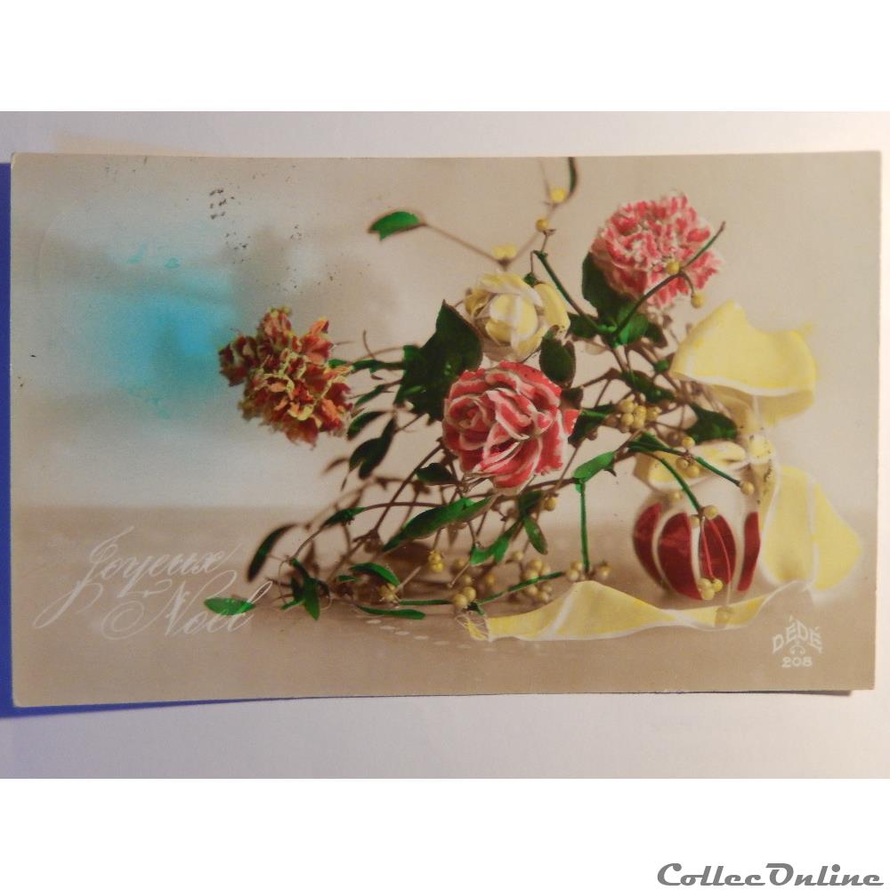 CPA joyeux noël avec bouquet de fleurs. carte postale alsace cpa joyeux noel avec bouquet de fleurs