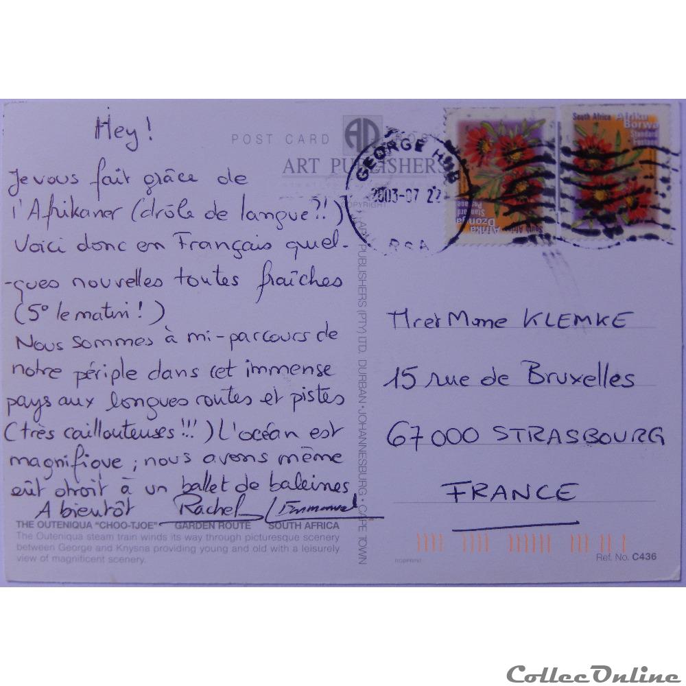 CP d'Afrique du Sud, route des Jardins carte postale alsace cp afrique du sud route des jardins