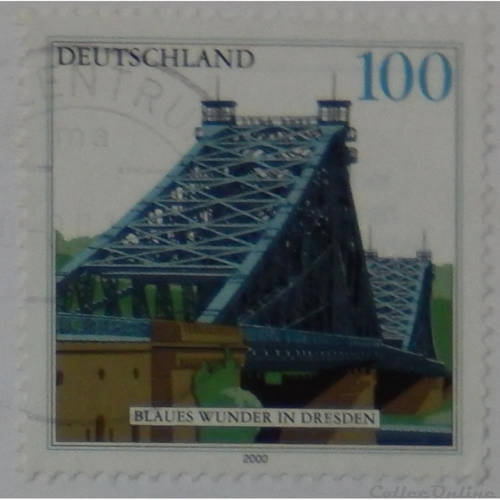 Allemagne RFA 01942 pont, miracle bleu de Dresden 100pf de 2000 timbre europe allemagne rfa 01942 pont miracle bleu de dresden 100pf de 2000