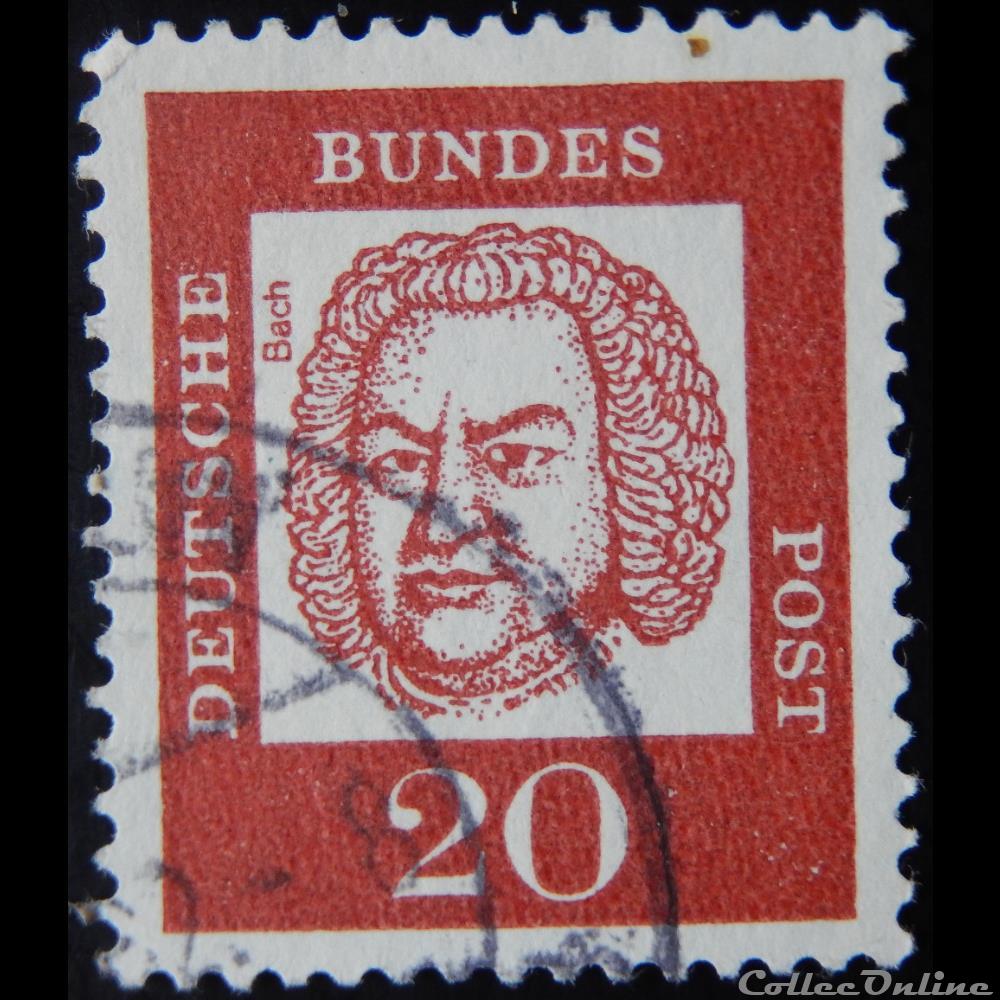 Allemagne RFA 00225 Johann Sebastian Bach 20pf de 1961 4 timbre europe allemagne rfa 00225 johann sebastian bach 20pf de 1961