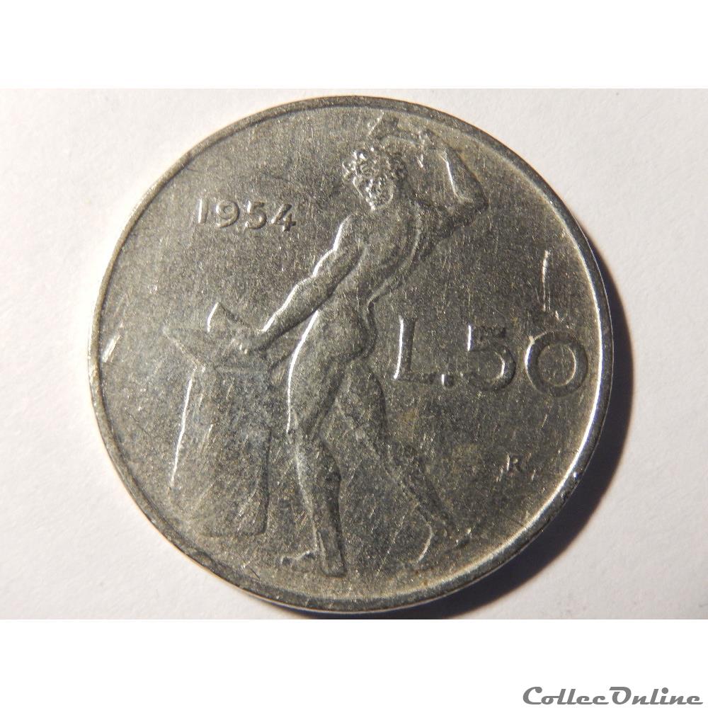 monnaie monde italie 50 lires 1954
