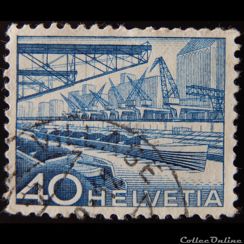 Suisse 00489 port du Rhin à Bâle 40cts de 1949 2 timbre europe suisse 00489 port du rhin a bale 40cts de 1949