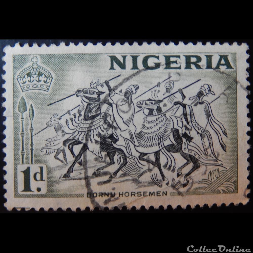 timbre afrique nigerium nigeria 00077 cavaliers bornu 1d de 1953