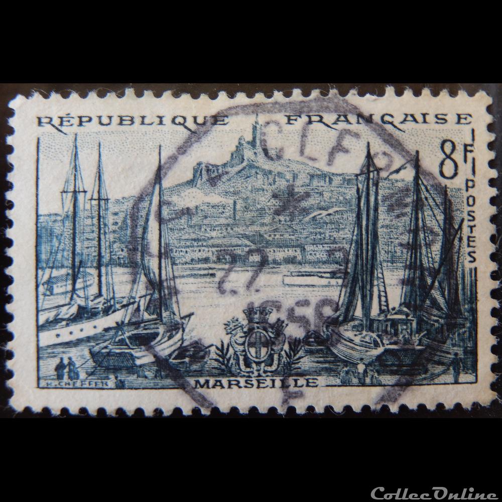 01037 Marseille Le vieux port et ND de la Garde 8F de 1955 timbre france 01037 marseille le vieux port et nd de la garde 8f de 1955