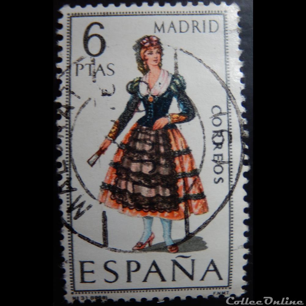 timbre europe espagne 01575 costume traditionnel de madrid 6ptas de 1969