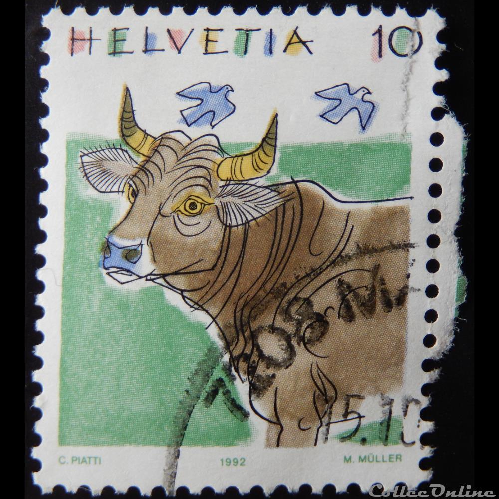 Suisse 01389 Vache 10cts de 1992 2 timbre europe suisse 01389 vache 10cts de 1992