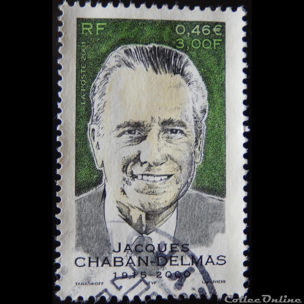 03430 Jacques Chaban Delmas 0,46 € - 3,00 F de 2001 timbre france 03430 jacques chaban delmas 0 46 3 00 f de 2001