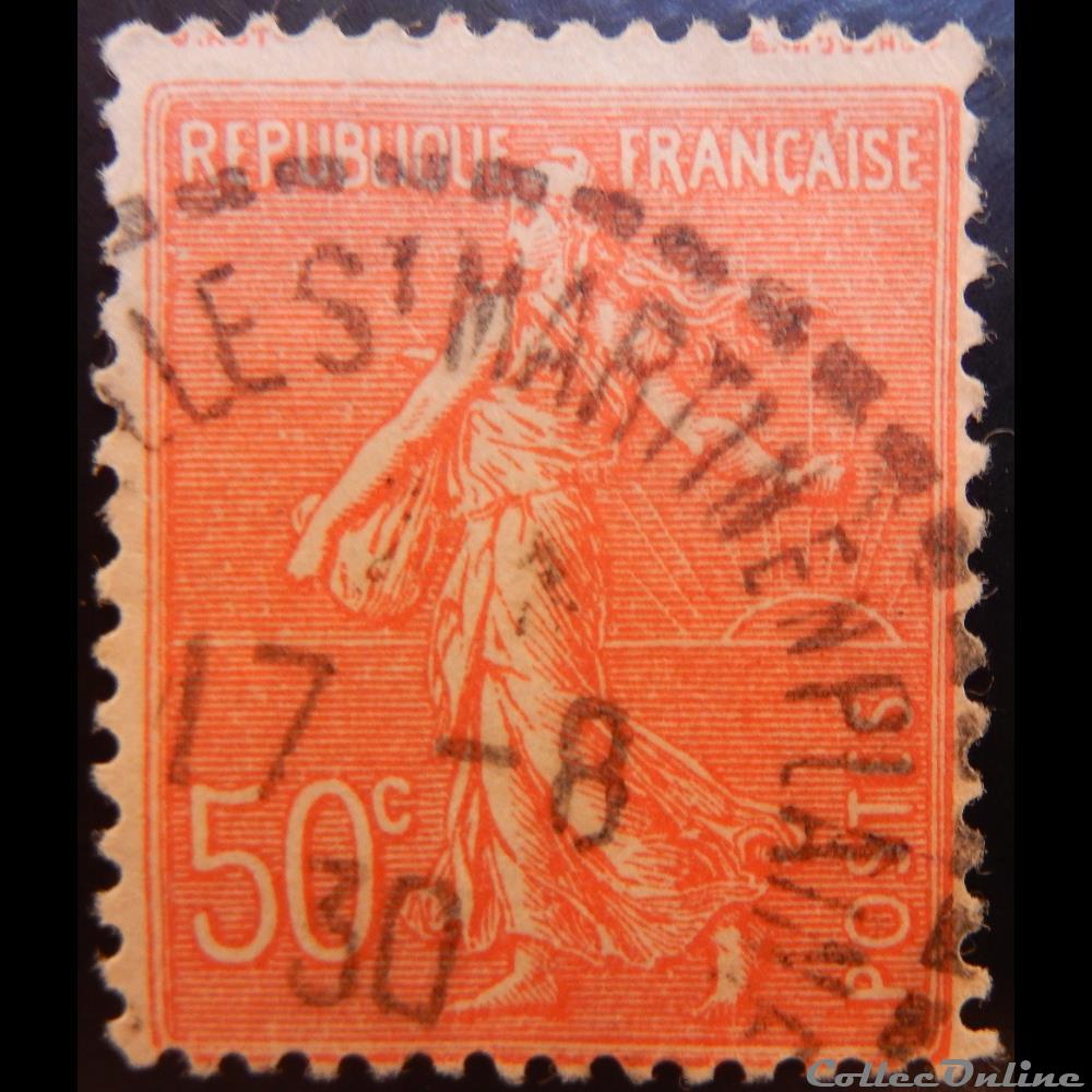 timbre france 00199 semeuse lignee 50c rouge de 1926