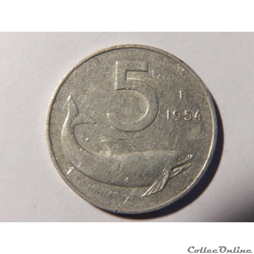 monnaie monde italie 5 lires 1954