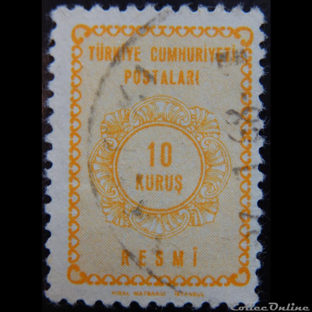 timbre asie turquie s0089 officiel jaune 10 kurus de 1964