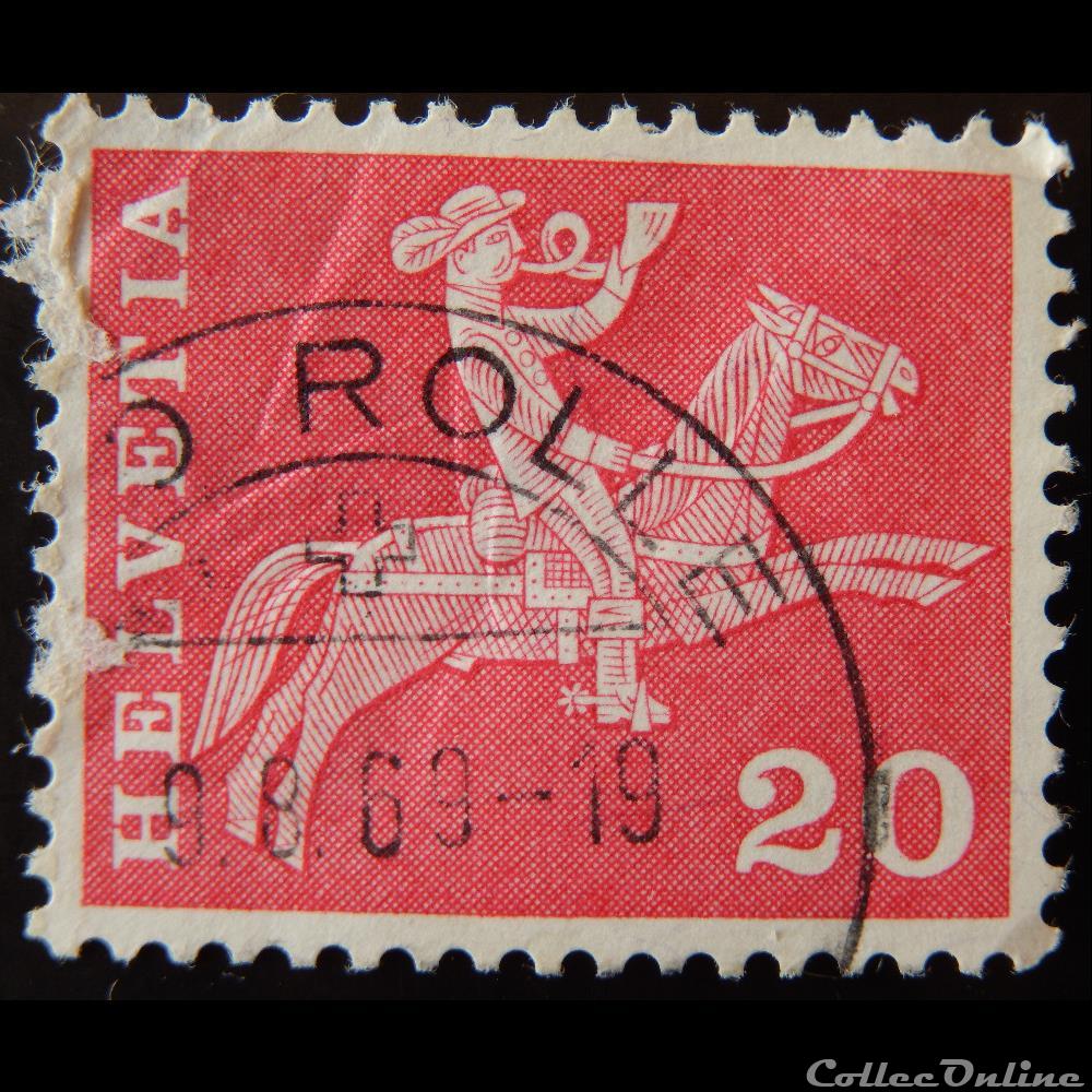 Suisse 00646 Postier à cheval 20cts de 1960 timbre europe suisse 00646 postier a cheval 20cts de 1960