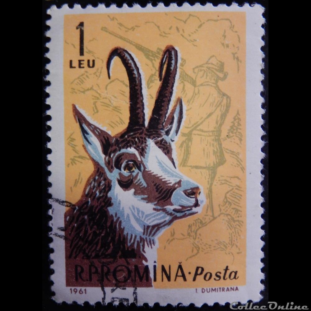 timbre europe roumanie 01787 chamois 1 lei de 1961