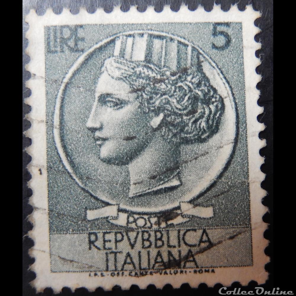Italie 00648 pièce de Syracuse 5 lires de 1953 2 timbre europe italie 00648 piece de syracuse 5 lires de 1953