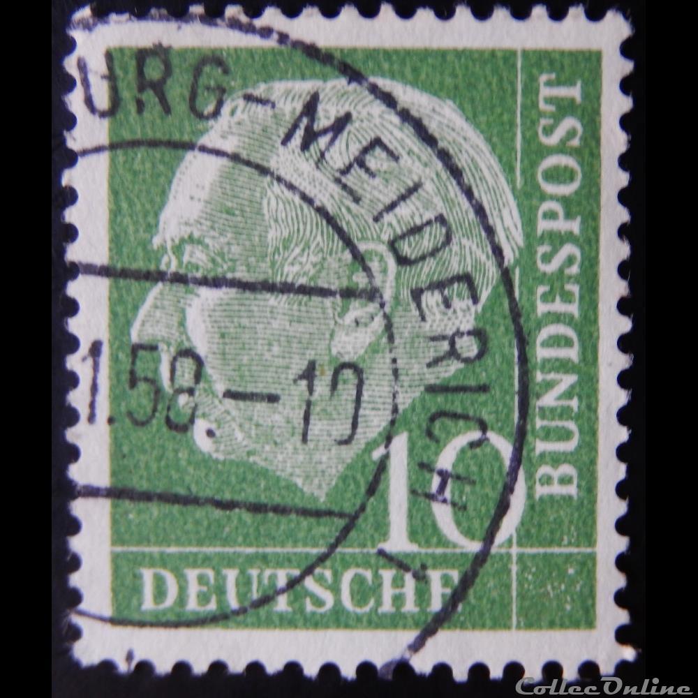 timbre europe allemagne rfa 00067 president theodor heuss 10pf de 1954