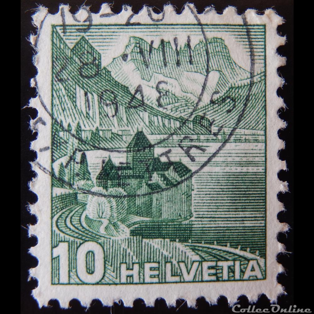 Suisse 00462 Château Chillon et dents du midi 10cts de 1948 timbre europe suisse 00462 chateau chillon et dents du midi 10cts de 1948