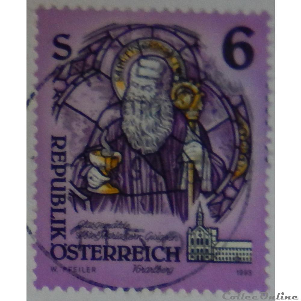 timbre europe autriche 01937 saint benoit de nursie vitrail 6s de 1993