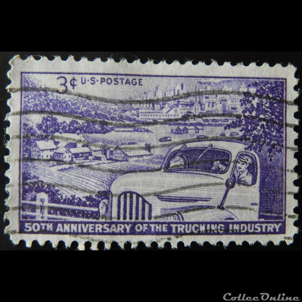 timbre amerique etats unis 00576 camion ferme et ville 3c de 1953