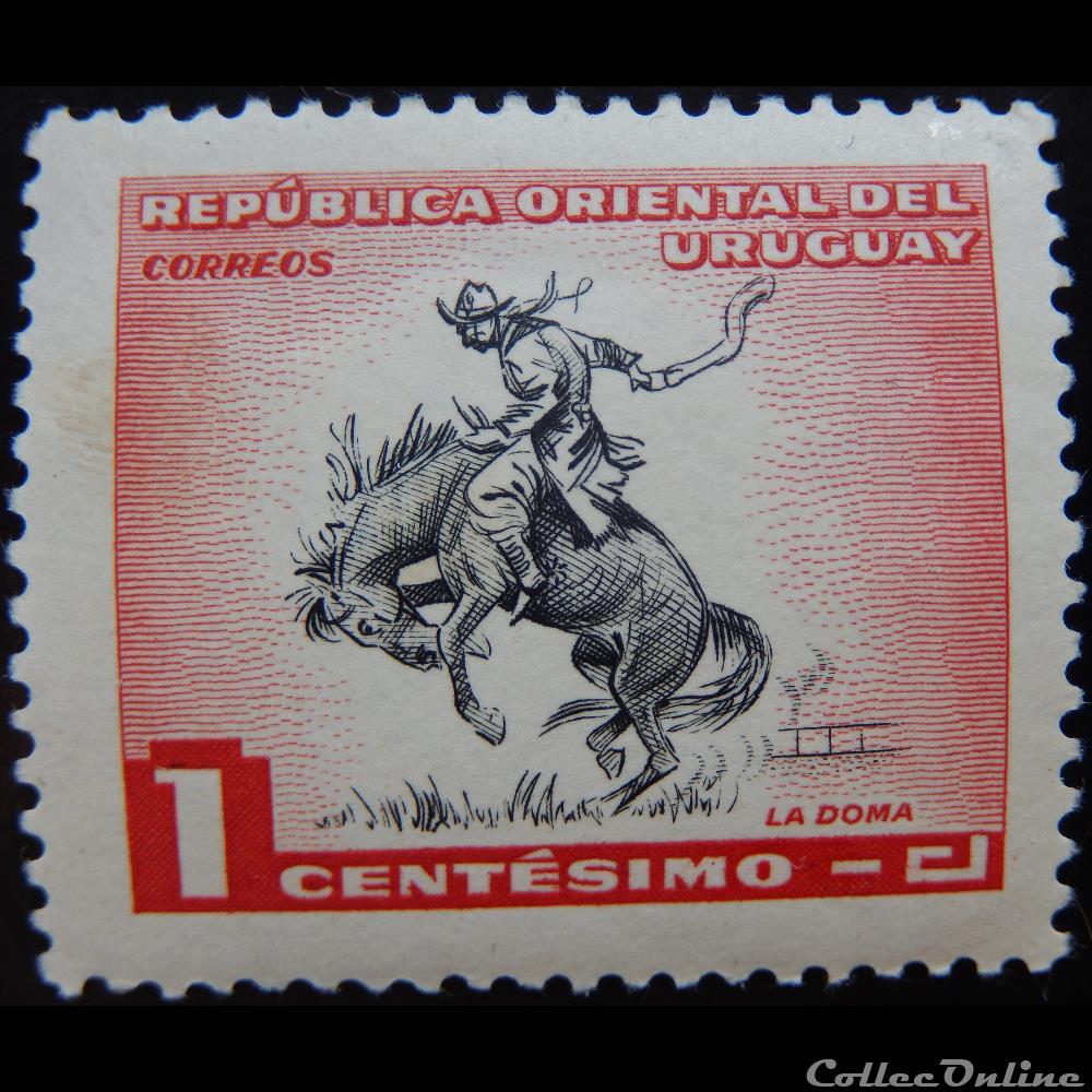 Uruguay 00624 débourrage d'un cheval 1c de 1954 timbre amerique venezuela uruguay 00624 debourrage un cheval 1c de 1954