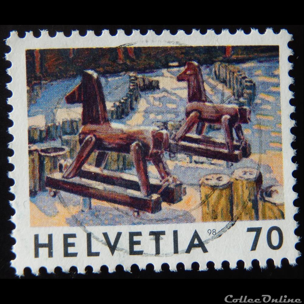 Suisse 01571 2 chevaux de Jean-Frédéric Schnyder 70cts de 1998 timbre europe suisse 01571 2 chevaux de jean frederic schnyder 70cts de 1998