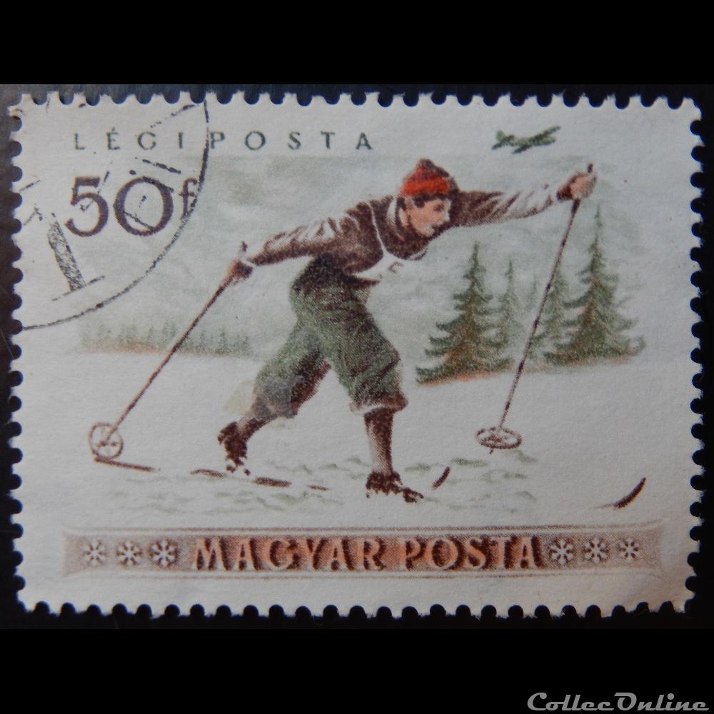Hongrie PA0182 enfant qui fait du ski de fond 50f de 1955 timbre europe hongrie pa0182 enfant qui fait du ski de fond 50f de 1955