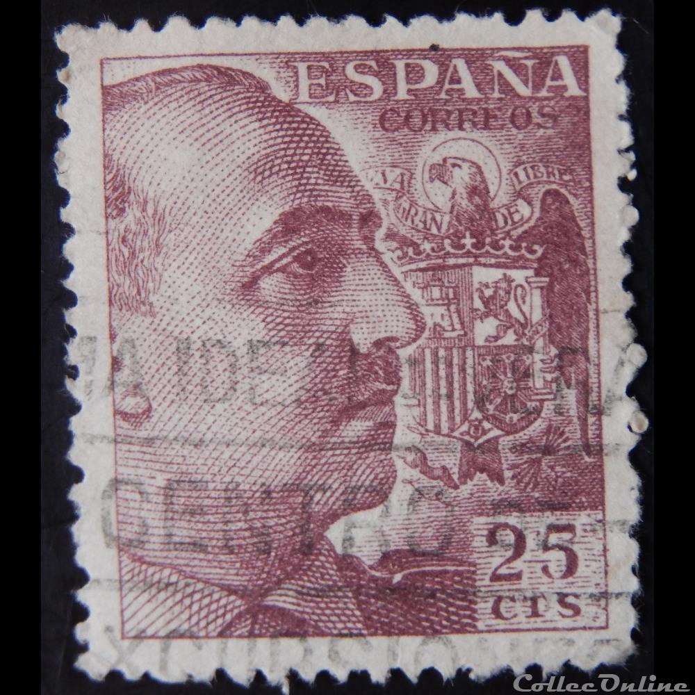 Espagne 00789 général Francisco Franco 25c de 1949 timbre europe espagne 00789 general francisco franco 25c de 1949