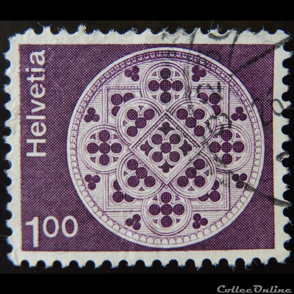 Suisse 00968 rosace de la cathédrale de Lausanne 1F de 1974 timbre europe suisse 00968 rosace de la cathedrale de lausanne 1f de 1974