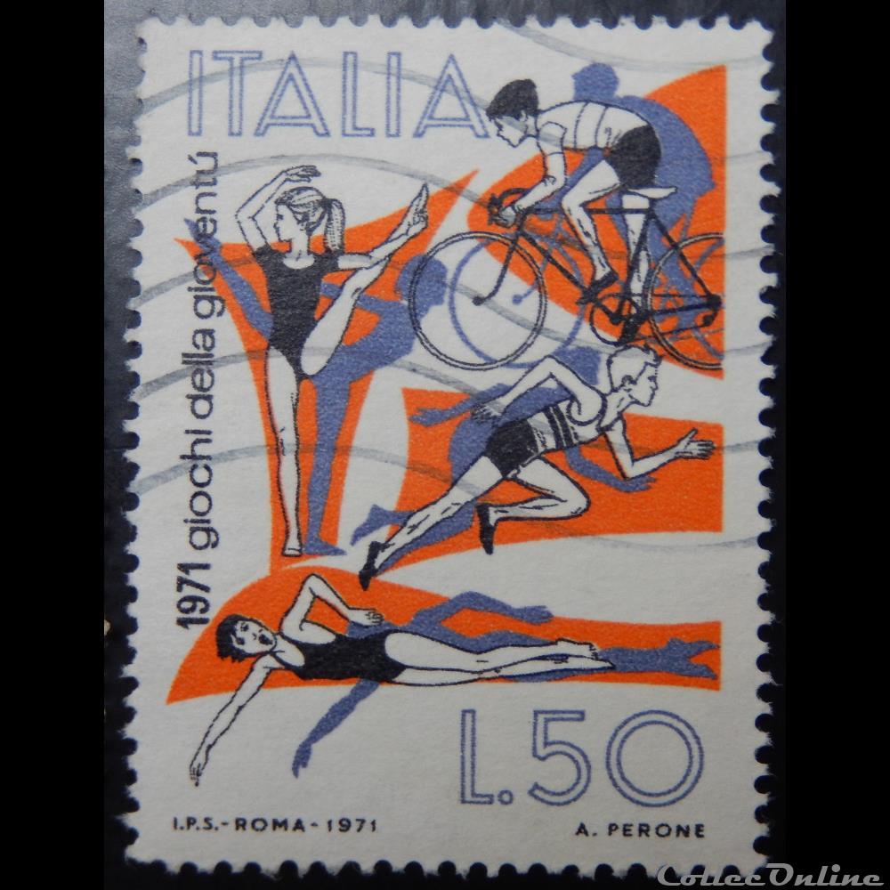 timbre europe italie 01079 jeux de jeunes 50 lires de 1971